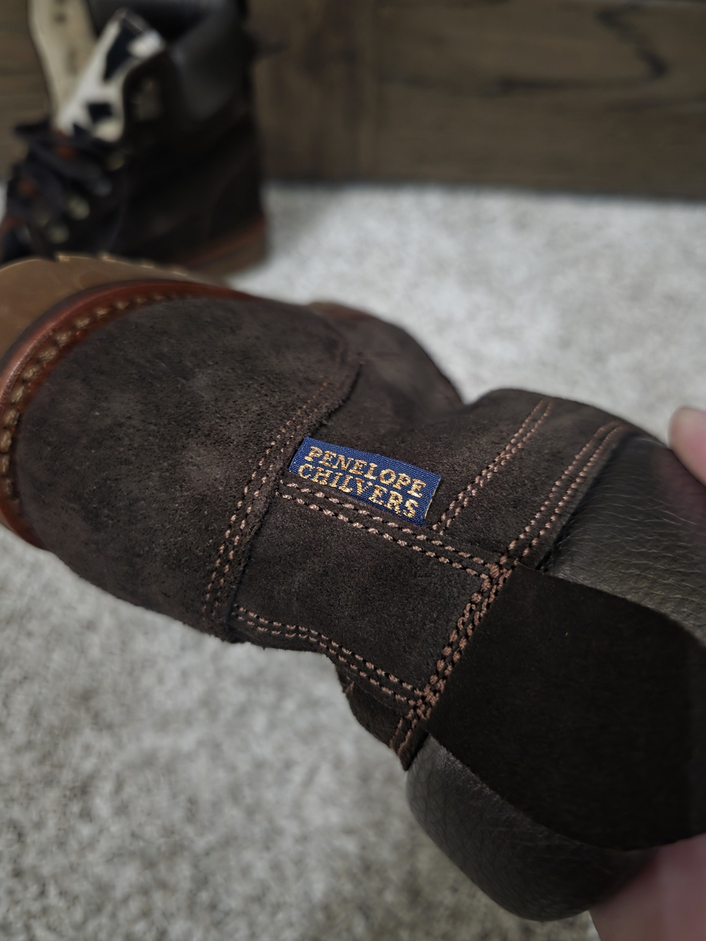 Penelope Chilvers Brown Suede Ankle Boots with Cowhide Accent - Picture 7 of 8